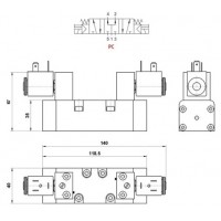 Пневморозподільник Aignep 5/3 моностабільний серії 10V, стандарт ISO 5599/1