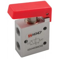 Пневморозподільник Aignep 03VH — 3/2, моностабільний з пружинним поверненням (червона клавіша)